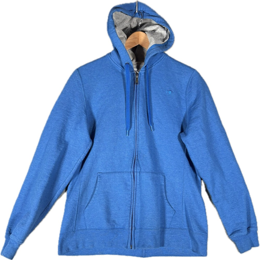 Champion Youth Boys Hoodie Blue Full Zip Size L Eco Fleece Lined Hood Pockets